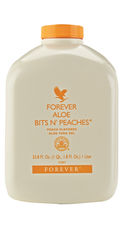  A fresh and peachy version of Foreverâ€™s famous gel, suitable for all the family! Forever Aloe Bits nâ€™ Peaches combines our fresh aloe with delicious sun-ripened peaches. Drink to promote a healthy lifestyle and overall wellbeing.