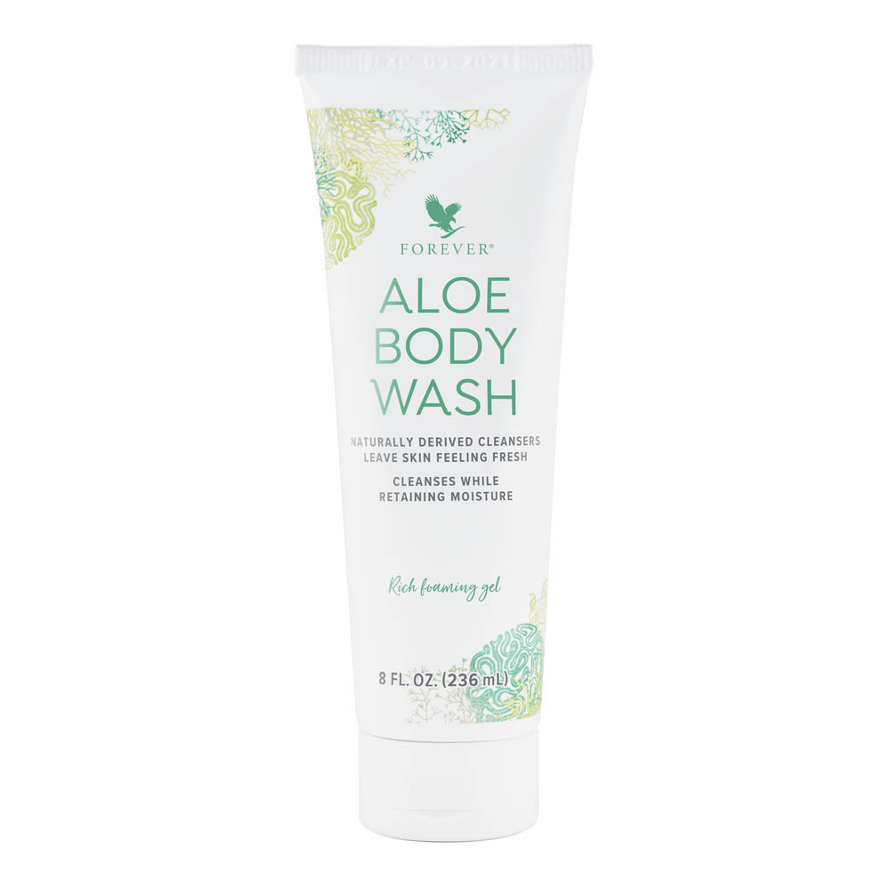 <b>Gentle, powerful cleansing with skin-conditioning aloe.</b>
<b></b>·&nbsp; &nbsp; &nbsp; &nbsp; &nbsp;Gentle yet powerful cleanser<br />·&nbsp; &nbsp; &nbsp; &nbsp; &nbsp;Removes dirt and oil to leave skin feeling clean and soft<br />·&nbsp; &nbsp; &nbsp; &nbsp; &nbsp;Retains skin’s moisture&nbsp;<br />·&nbsp; &nbsp; &nbsp; &nbsp; &nbsp;Maintains and promotes skin hydration<br />·&nbsp; &nbsp; &nbsp; &nbsp; &nbsp;Leaves skin feeling clean and fresh&nbsp;
Let the best of what nature has to offer nourish and cleanse your skin with Forever’s new&nbsp;<b>Aloe Body Wash</b>. This sulphate free formula features powerful yet gentle cleansing, with skin conditioning ingredients that will wash away dirt and leave your skin feeling soft and refreshed.
<b>Aloe Body Wash&nbsp;</b>is pH balanced to help retain skin’s moisture and promote hydration. Key ingredient, aloe vera, aids anti-ageing by promoting moisturising while vitamins A, C and E nourish and support healthy-looking skin.&nbsp;<br />Our formula features a rich, inviting fragrance of woods, amber and a warm blend of herbs for a scent that is universally appealing. You may notice something a little different about&nbsp;<b>Aloe Body Wash’s&nbsp;</b>unique colour. The pleasing shade of seafoam green comes from naturally-derived copper chlorophyll!
You’ll feel the difference right away as&nbsp;<b>Aloe Body Wash&nbsp;</b>forms into a rich, creamy foam that rinses away easily without stripping your skin of moisture. The gentle cleansing is made possible with ingredients like argan oil, arnica flower extract and hydrolysed jojoba esters, which help soften skin while increasing hydration and smoothness.
Don’t reach for another body wash that leaves your skin feeling dry or stripped of nutrients. With&nbsp;<b>Aloe Body Wash</b>, you’ll get the powerful cleansing you’re looking for with the perfect blend of ingredients to leave your skin looking and feeling healthy and refreshed.