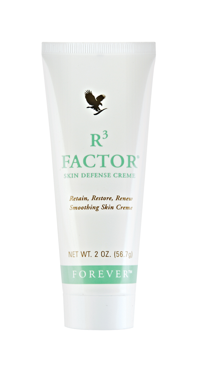 Retain, restore and renew a healthy-looking glow with a valuable combination of aloe vera, collagen and vitamins to maintain a healthy skin tone and texture. Contains alpha hydroxy acid to naturally exfoliate the build-up of daily dead skin cells. Use beneath your favourite Forever moisturiser.&nbsp;
<span style="font-weight: 700; ">'R3 Factor Skin Defence Creme' was awarded the EXCELLENT rating in dermatological tests carried out by Dermatest®.</span>
<div></div>