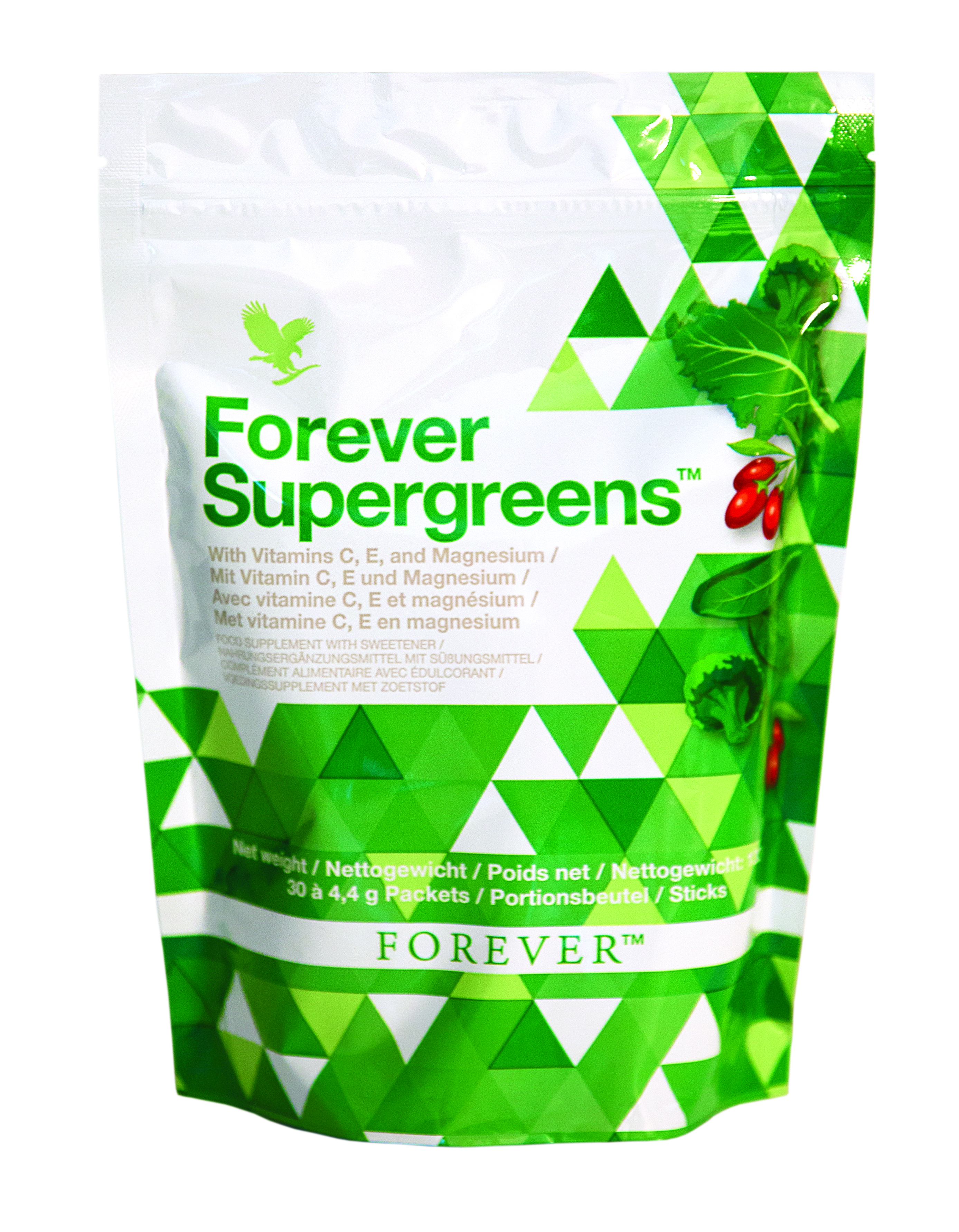 Forever Supergreens contains over twenty fruits and vegetables with vitamins C, E and magnesium to help keep your body fully powered for optimal performance*.
*Vitamin C contributes to the normal function of the immune system. Vitamin E contributes to the protection of cells from oxidative stress. Magnesium contributes to normal energy-yielding metabolism, reduction of tiredness and fatigue, electrolyte balance and psychological function.